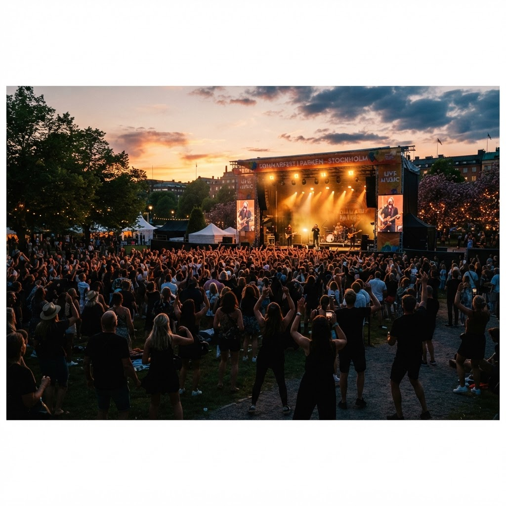 Sommarkonsert med publik i en svensk park